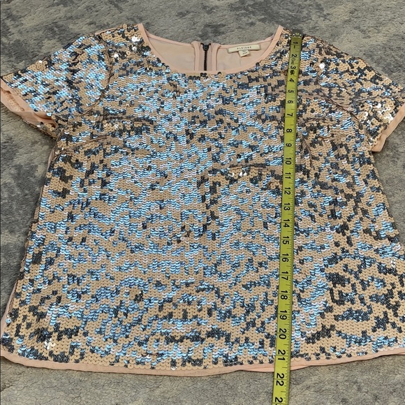 NWT Pleione Sequin Sparkle Short Sleeve Blouse Top Party Pink Silver Sz XSP - Picture 7 of 8